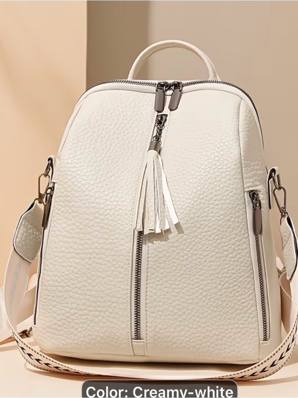 Creamy-White Women's Leather Backpack Purse